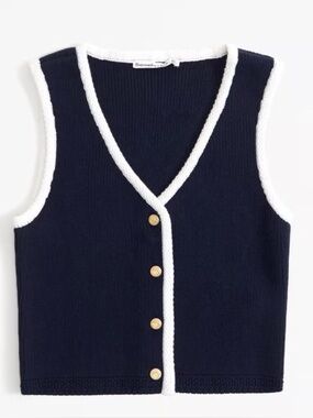 NWT Abercrombie Mara Button-Up Sweater  Knit Vest Tank Small Navy/White/Gold
